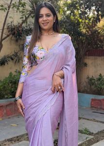Plain Saree With Floral Print Blouse