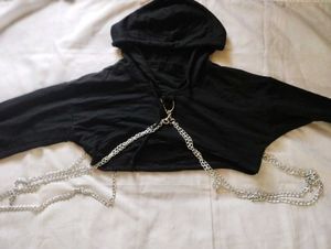 Chain Detail Gothic Crop Hoodie