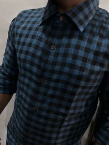 Blue Black Check Pattern Shirt