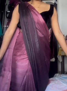 Women Pink &amp; Black Ombre Ready To Wear Saree