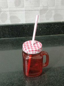 Red Mason Jar Mug with Straw