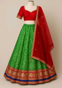 GREEN SAREE WITH RED BORDER