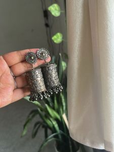 Oxidized Silver Jhumka Earrings