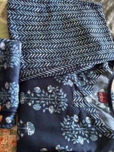 Blue Floral Print Kurta Set