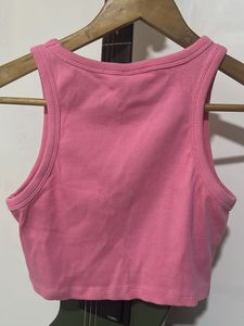 Pink Ribbed Crop Tank Top