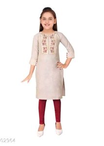 Embroidered Beige Kurta for Girls
