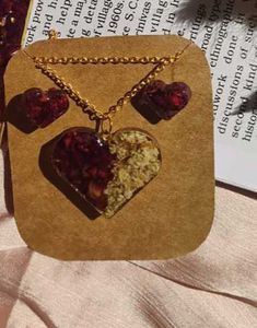 Handmade Real Rose Pendant And Studs Set