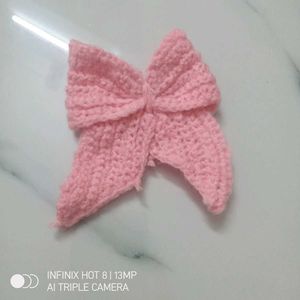 Pink Crochet Bow Hair Tie