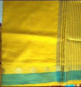 Elegant Bright Yellow Saree with lotus motifs