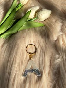 Resin Letter A Holographic Glitter Keychain