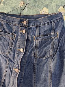 Denim Button-Front Skirt
