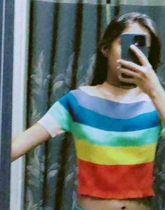 Rainbow Striped Cropped Top