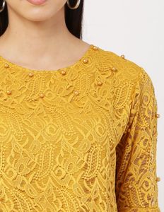 Yellow Lace Top with Ruffle Sleeves
