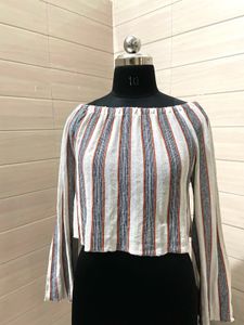 ZARA KNIT Striped Off-Shoulder Top