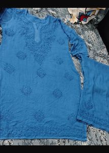 Blue Chikankari Kurti Set