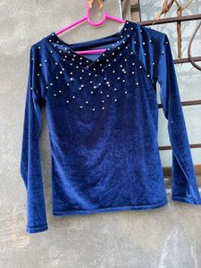 Blue Velvet Beaded Top