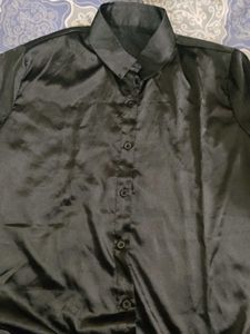 Black Satin Tie-Front Shirt