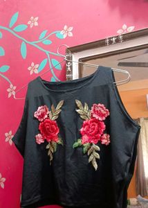 Floral Embroidered Black Tank Top