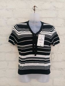 Striped Tie-Neck Top
