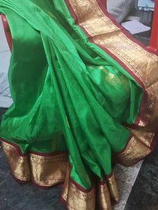 It Is Green Pure Kanjivaram With Big Maroon Silk