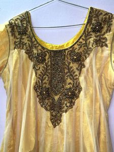 Embroidered Anarkali  Yellow Kurta