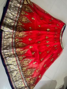 Red Embroidered Lehenga With White Dupatta