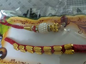 Red &amp; Gold Rakhis for Bhai Bhabhi
