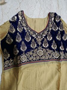 Beige and Blue Zardozi Work Kurta Set