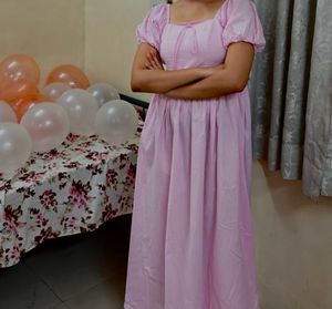 Pink Puff Sleeve Maxi Dress