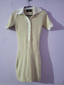 Cream Knit Polo Dress