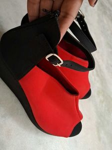 Red &amp; Black Wedge Heel Sandals