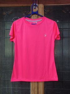 Pink fluorescent T-shirt (Size : M)