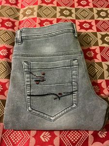 Designer Embroidered Grey Denim Jeans– Lightly Use