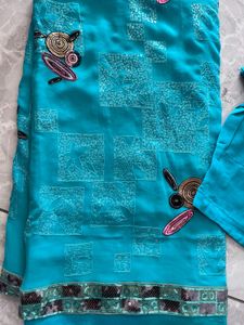Teal Indian Saree with Blouse