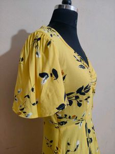 Yellow Floral V-Neck Midi Dress