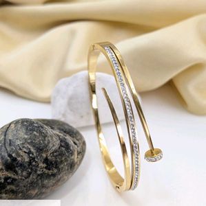 Gold Bangle Bracelet with Crystals