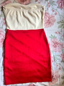 Red &amp; Cream Strapless Mini Dress