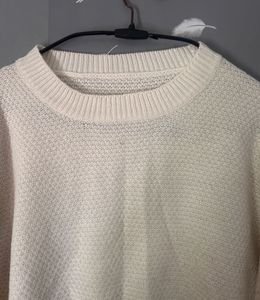 Cream Knit Sweater with Sleeve Detail