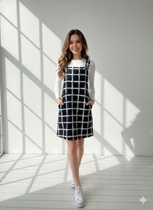 Chic Black & White Checkered Dress