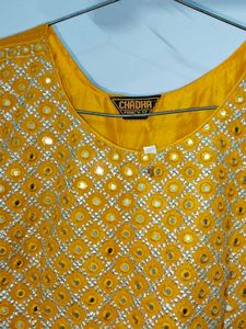 Yellow Sharara Pants with Silver Detail