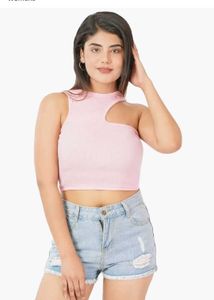 Zara Solid Asymmetrical Crop Top Casual