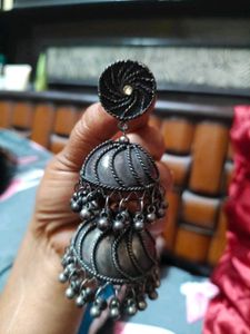 Oxidized Silver Jhumka Earrings