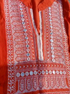 Orange Embroidered long Kurta