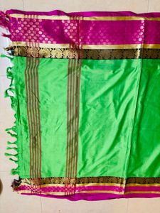 Green &amp; Pink Saree with Blouse