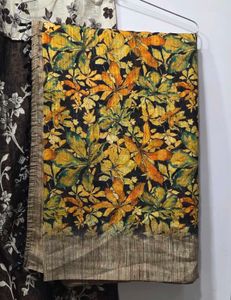 Striped & Floral Print Saree