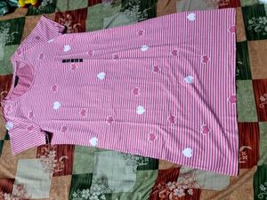 Pink Striped Heart Print Night Dress