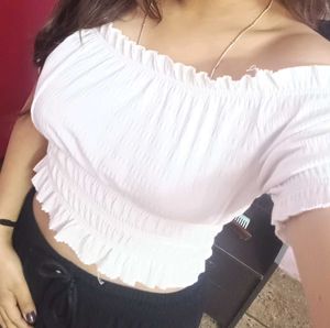 White Adjustable Off Shoulder Top