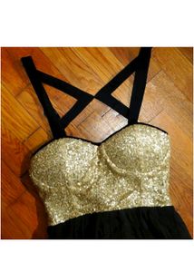 Angel Biba Gold Sequin/Black StrappyCocktaildress