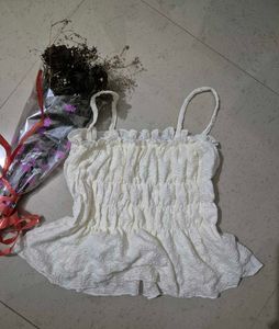 White Shirred Tank Top