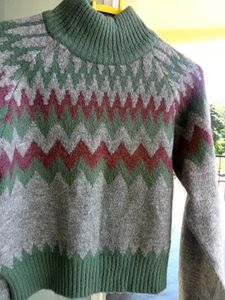 Vintage Patterned Mock Neck Sweater